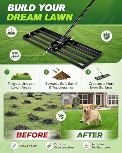 Sakerplus Lawn Leveling Rake 30 Inch, Landscaping Lawn Leveler, Heavy-Duty Yard Leveling Rake for Soil, Sand, Compost & Fertilizer, Fixed Handle Ground Leveler for Yard