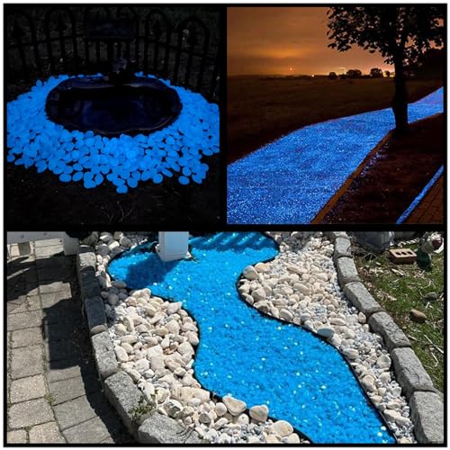 NAMTSO Glow in The Dark Rocks Outdoor, 500 pcs Blue Solar Rocks for Landscaping, Outdoor Decor Glow in The Dark Stones, Glowing Pebbles for Garden Backyard Patio Lawn Pond Fish Tank Aquarium Decor - color: Blue