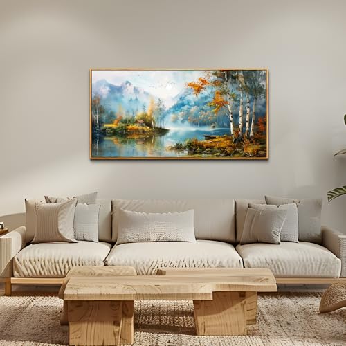 ZUITINGHUA Wood Framed Canvas Wall Art For Living Room Wall Decor For Bedroom Office Wall Decoration Lake View Painting Tree Forest Pictures Artwork Room Aesthetic Home Decor Ready To Hang 20x40 In - color: Lake View Wood Framed, size: 40"L x 20"W