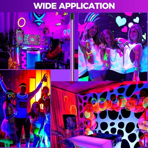 72W Black Light Bar - Upgraded 4ft Blacklight Bar 395nm to 405nm LED Black Lights Premium Floor Stand UV Light Bar with 6ft Cord, Plug, Switch for Glow Party, Halloween (2 Pack)