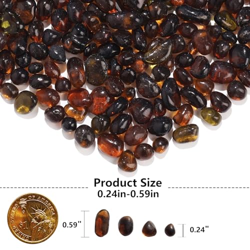 QYGL 0.55LB Brown Clear Glass Pebbles, Tumbled Sea Glass Stones for Vase Fillers, Fish Tank Gravel, Aquarium Rocks, DIY Crafts, Plant Pots, Wedding & Home Decor, Transparent Glass Gemstones - color: Brown