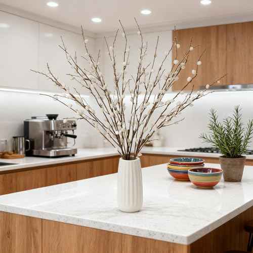 4Pcs 31.4Inch Artificial Pussy Willow Branches for Vases Faux Pussy Willow Stems for Home Wedding Centerpieces Arrangements Party Garden Decor - color: 31.4inch White, size: 4 PCS
