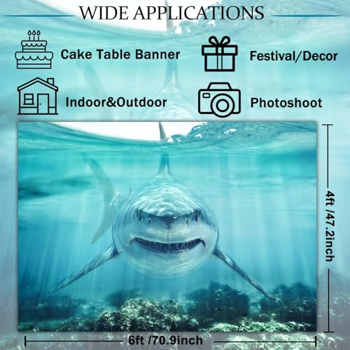 Shark Under The Sea Backdrop 6x4ft Fabric Underwater World Backdrops for Photography Ocean Coral Reef Shallows Aquarium Background Theme Party Decorations Banner Birthday Photo Studio Props - size: 6x4FT