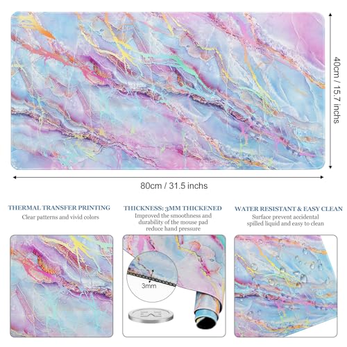 Desk Mat, Desk Matt for Desktop, DeskPad Mat, XXL Large Mouse Pad for desks, Anti-Slip Big Mousepad with Stitched Edges, Keyboard Pad Mouse Mats for Computer, Work, Game, Office, Home, Purple Marble - color: Colored Marble, size: 31.5" x 15.7"