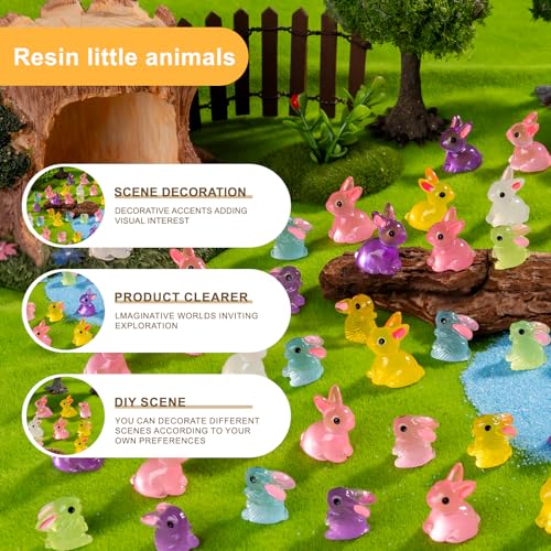 60 pcs Easter Mini Bunnies Luminous Small Rabbit Figures Miniature Little Small Animal Figurines Bulk for Micro Fairy Garden Landscape Accessories Hide Crafts Decor Aquarium - color: Rabbit-60p