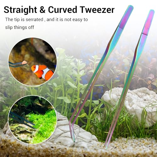 Aquarium Aquascaping Tools Kit,4 in 1/5 in 1/6 in 1 Stainless Steel Aquatic Plants Tweezers Scissors Spatula Cleaning Tool Set W/Storage Bag for Aquariums Fish Tank - size: 4-in-1