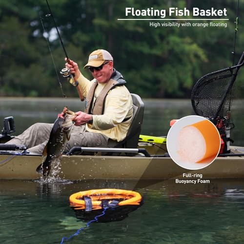 Floating Fish Basket for 5 Gallons Buckets, Foldable Fishing Basket Bait Net for Live Caught, Rubber Coated Mesh Fish Holder for Kayak Fishing Live Well Baitfish Minnow Bucket