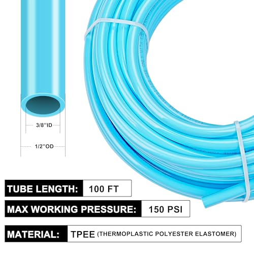 1/2″OD Compressed Air Piping System and Shop Air Line Kit with 100ft TPEE Tubing 3/8″ID, 27-Piece Air Push to Connect Kit