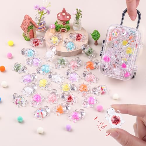 Anboor 30PCS Small Resin Turtle with 1 Pc Suitcase Boxes, Luminous Mini Resin Animals to Hide Sea Turtles Glow in The Dark Figurines for Fairy Garden Dollhouse Aquarium Decor (Beads) - style: 30 Pcs Beads