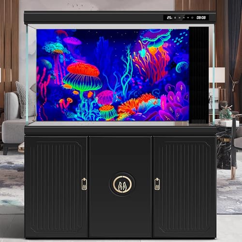 Underwater Scene Aquarium Background Cartoon Style Tropical Jellyfish Corals Terrarium Background Aquatic Life Deep Sea Ocean Marine Fish Tank Backdrop Poster Wallpaper Decorations Vinyl 36x24in - size: 36(W)x24(H)in