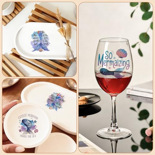UV DTF Cup Wraps, 4 Sheets Mermaid Quotes Transfer Stickers for 16oz Glass, Rub On Decals for Tumblers and Candlestick - style: Mermaid Quotes