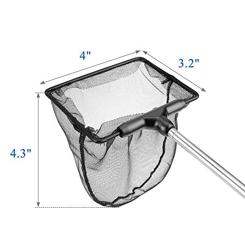 Mogoko Aquarium Fish Net, 10.8" x 16.3" Rectangular Fish Net with 5.5"-16.3" Extendable Telescopic Plastic Handle, Fine Mesh Nylon Fish Tank Accessory - size: 4 inch