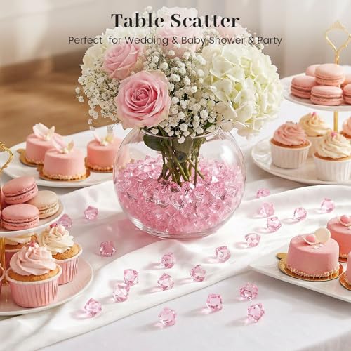 DomeStar 550PCS Small Pink Vase Fillers, Acrylic Fake Ice Rocks Pink Gems Crystals Diamonds for Table Centerpiece Fish Tank Table Scatter Photography Props Display Decor (0.4 * 0.6) - color: Pink