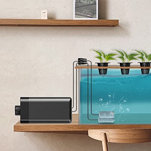 AC Infinity Air Pump One-Outlet Adjustable Oxygen Pump Kit with Tubing, Check Valve, and Air Stone, for Aquariums, Ponds, and Hydroponics Systems - size: 5.86 L Inch x 3.22 W Inch x 2.67 H Inch