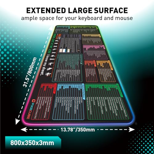 Excel Cheat Sheet LED Desk Pad | Excel Shortcut Keys Mouse Pad - Colorful RGB Luminous Extended Large Gaming Mousepad| PC Office Spreadsheet Keyboard Mat| Non-Slip Stitched Edge Desk Mat - color: Excel Shortcuts, size: 31.5L x 13.8W inches