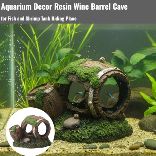 Aquarium Decor Resin Wine Barrel Cave for Fish and Shrimp - Realistic Simulation Barrel Tank Hiding Place for Cichlids, Shrimp, Small Fish - color: Style C, size: 8.8x7.8x7.4 cm
