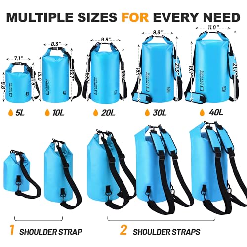 Waterproof Dry Bag, 5L/10L/20L/30L/40L Roll Top Lightweight Storage Backpack with Phone Case for Women & Men, Floating Waterproof Sack for Travel, Swimming, Kayaking, Paddle Board, Camping & Beach - color: BLUE, size: 10L