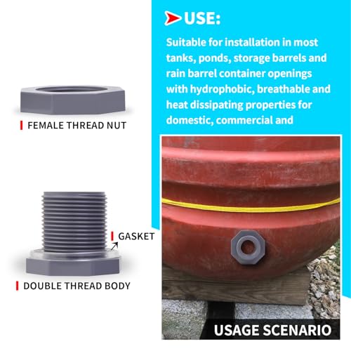ChillWaves PVC Bulkhead Fitting 1" Double Thread Connector Adapter for Water Tank, Aquariums, Rain barrels(8-PACK) - size: 1 Inch, style: Bulkhead Fitting