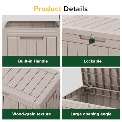 ROJIK Outdoor Storage Housing Deck Box - Waterproof Patio Furniture, Garden Tools, Cushions, Pool Accessories Storage Bench with Lockable Lid and Side Handles (Grey 48 Gal) - color: Grey, size: 48 Gallon