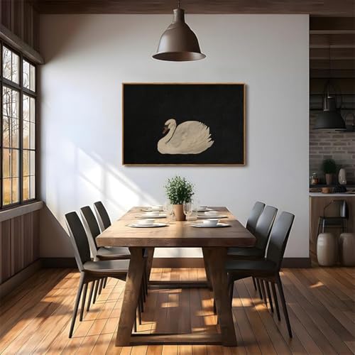 OIQArtOIQ Vintage Framed Wall Art Moody Grace Swan Canvas Art Prints Rustic Farmhouse Pictures Wall Decor Modern Cottagecore Paintings Artwork For Bedroom Kitchen Bathroom Office Living Room - color: Elegant Swan, size: 24x36 in
