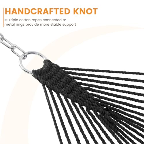 Lazy Daze Hammocks Double Rope Hammock, 2 Person Traditional Outdoor Hand Woven Cotton Rope Hammock with Spreader Bar, Carabiners, Tree Straps, Chains for Patio Yard - Max 450 Lbs, Dark Grey - color: Dark Grey