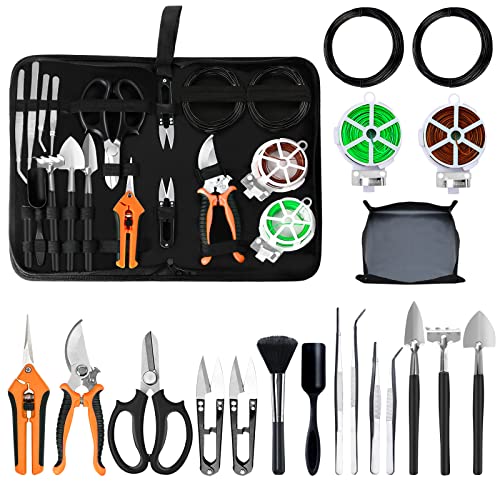 Bonsai Tools Set, 20 Pcs Gardening Succulent Tree Indoor Beginner Tool Kit, Include 262 Feet Bonsai Wire, 29.5"x29.5" Plant Repotting Mat, Leather Bag, Bonsai Scissors, Pruning Shears, Gifts for Women - style: Orange