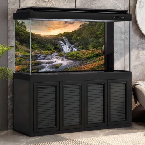 Sunset Waterfall Aquarium Background Majestic Jungle Rainforest Fish Tank Background Majestic Cascading Waterfalls Terrarium Backgrounds Tranquil Stream Green Forest Reptile Tank Backgrounds 24x16in - color: Brown_Green, size: 24(W)x16(H)in
