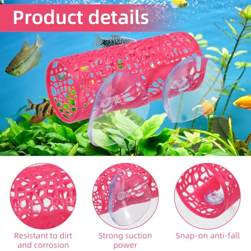 Rose Red Betta Fish Toys Hammock and Betta Tunnel, Safe Aquarium Decor for Small Fish & Shrimp, Bettas Tank Accessories with Suction Cups, Perfect Hideout and Play Area for Bettas - color: Rose Red