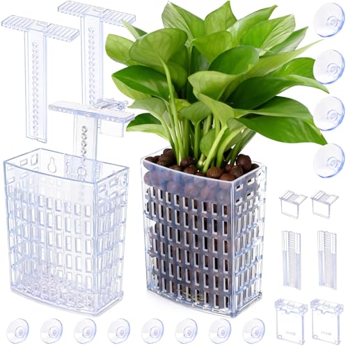 2026 Latest Upgraded Aquarium Plant Holder Adjustable Height with Extendable Hook and Suction Cup for Fish Tank Aquaponic Plant Cultivation and Aquascape Accessories Decorations (2 Pack) Transparent - color: Transparent-2 Pack