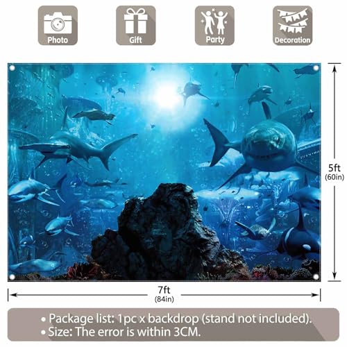 Fabric 7x5ft Shark Theme Photography Backdrop Underwater Deep Ocean Animals Fish Background Aquarium Kids Party Decorations Photo Banner Props