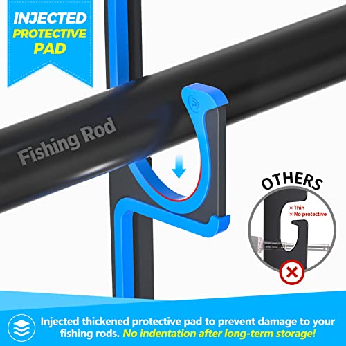 PLUSINNO H5 Horizontal Fishing Rod/Pole Holders for Garage, Wall Ceiling Mounted Fishing Rod Holder, Aviation Aluminum Fishing rod rack Holds up to 5/10/20 Rod or Combos Fishing Gear and Gifts for Men - color: Blue 2pack(store 10 fishing rods or combos)
