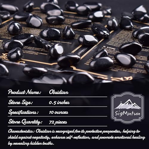 Polished Obsidian Crystals - 72 pcs, 0.5" Handpicked Tumbled Gemstones Rocks, Pebbles for Reiki, Chakra, Healing, Home Decor - color: Obsidian, size: 0.5"