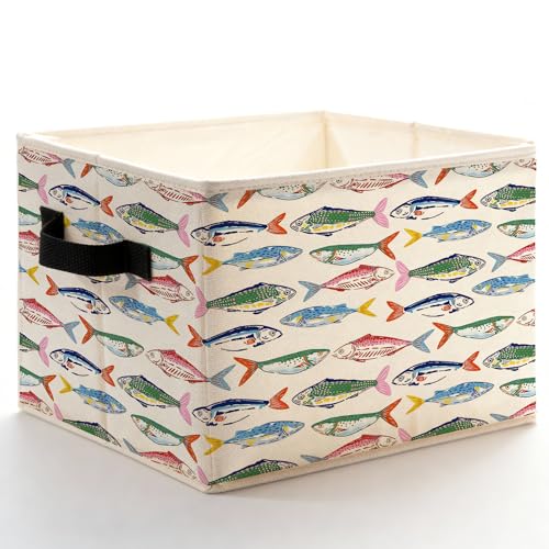 Colorful Fish Coastal Beach Storage Bins Box with Handles, Nautical Ocean Seafood Sardines Fish Foldable Basket Toybox for Kids Nursery Bedroom Bathroom Home Clothes Toys Books - color: color-3