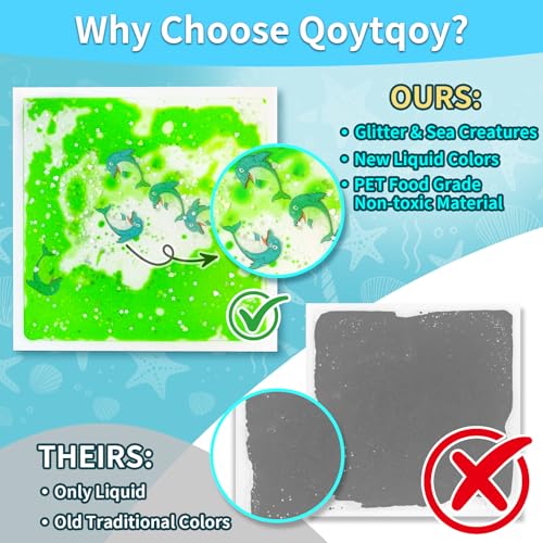 Liquid Sensory Floor Tiles for Kids Ages 3+ - Colorful Liquid Play Mat with Glitter & Sea Creatures, Interactive Fidget Pad for Toddlers, Perfect for Classroom, Home & School (6-Pack) - style: Ocean Tiles (6-Pack)