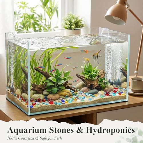 DomeStar 1LB Decorative Flat Marbles, Mixed Colors Glass Pebbles Beads for Vases Fillers Aquarium Fish Tank Rocks DIY Crafts Table Scatter Decor - color: Mixed Color