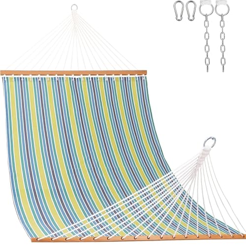 Lazy Daze Hammocks Quick Dry Hammock with Spreader Bar Textliene Fabric Double 2 Person Hammock with Chains Outdoor Patio Poolside Backyard Beach 450 lbs Capacity, Blue Green Stripes - color: Blue Green Stripes