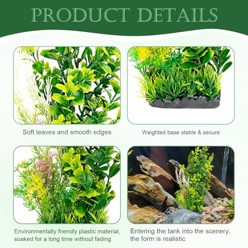 Aquarium Plants 2-Pack, 11.8in Artificial Plastic Fish Tank Decor, Moderate Size Aquarium Decorations, Safe Green Fish Tank Plants for Freshwater Tanks (Light Green & Gold Mix) - color: Light Green & Gold Mix