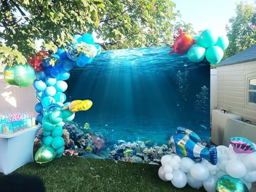 Under The Sea Backdrop 12x10ft Ocean Backdrop Underwater World Sunlight Background for Summer Theme Birthday Party Studio Props - color: Abyss Blue, size: 12x10ft (360x300cm)