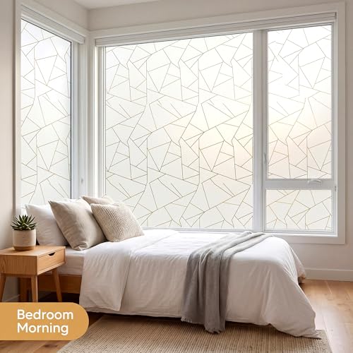 Privacy Window Film White Irregular Geometry No Glue Glass Sliding Door Tints Static Cling Covering Contact Paper Decals,UV Rejection/Heat Control/Easy Removable Stickers for Home Office,17.5x78.7In. - color: Triangle White, size: 17.5''x78.7''