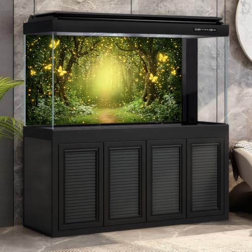 Fairy Tale Woodland Aquarium Background Fantasy Forest Mystical Fireflies Fish Tank Background Serene Tranquil Forest Night Scenery Terrarium Backgrounds Foggy Forests Reptile Tank Backgrounds 24x12in - color: Warm Green, size: 24(W)x12(H)in