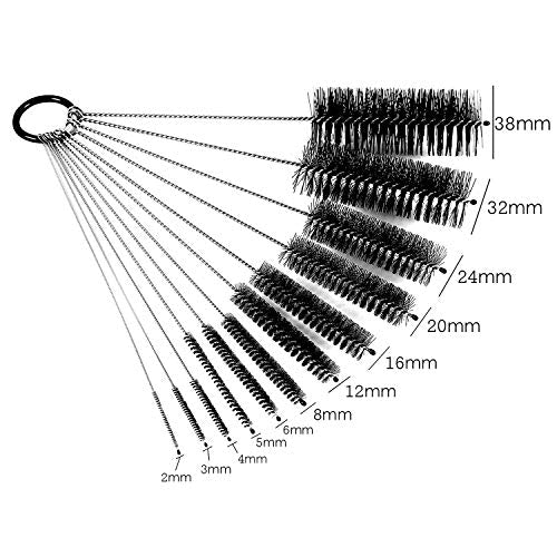 MOSOLAN Black Nylon Cleaning Brush Set, 12-Piece, Suitable for Bottle, Teapot, Airbrushes, Espresso Machines, Protective Design, Dishwasher Safe