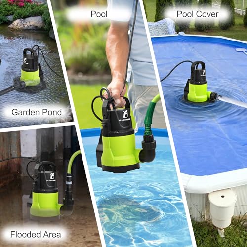 FLUENTPOWER Automatic Pool Cover Pump, 3/4HP 3400GPH Submersible Above Ground Water Removal Pump with Check Valve Adapter, 26FT Power Cord for Pool, Hot Tub, Rooftop, Water Bed, Basement Draining - style: 3/4HP 3400GPH Automatic Sensor