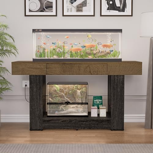 55–75/90 Gallon Aquarium Stand, Heavy Duty Fish Tank Stand for Turtle,Reptile&Amphibians,MDF Board Tabletop with Drawer&Power Outlet,Reinforced Metal Frame,Black/Brown Wood - color: Black Brown