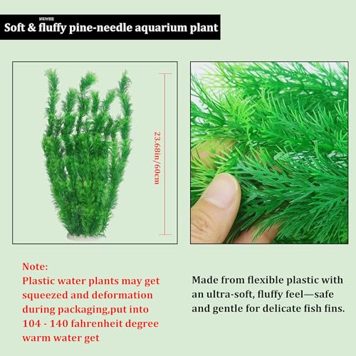 Extra Tall Aquarium Plants 23.6 Inch, 2 Pack Large Fish Tank Plants Plastic, Realistic Artificial Aquarium Decorations with Heavy Ceramic Base, Tall Fake Decorations for Large Fish Tanks - size: 23.62in