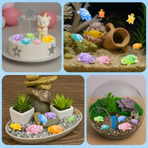 15pcs Luminous Mini Resin Turtles, Cute Tiny Turtle Figurines Glow in The Dark, for Fairy Garden Accessories, Cake Topper, Ocean Animal Theme Decor, DIY Outdoor Micro Landscape, Hidden Game - style: Turtle