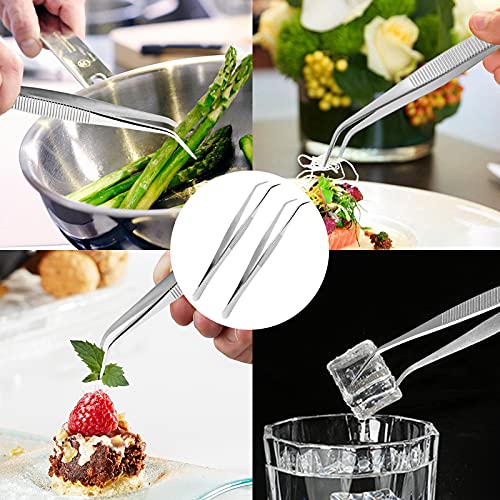 2PCS 8 Inch Stainless Steel Tweezers with Curved Serrated Tip Heavy Duty Tweezer Tongs for Cooking Crafting Repairing - size: 8 Inch