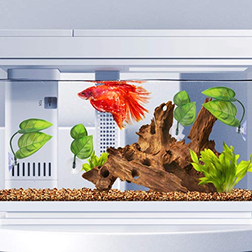 Lystaii 4pcs Betta Fish Leaf Pad with Suction Cup, Betta Bed Leaf Hammock Double Leaf Design Lightweight and Realistic Resting Spot Breeding Decoration Comfortable Laying Hiding Habitat