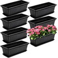 Fasmov 7 Pack 17 Inches Flower Window Box Plastic Vegetable Planters with Trays Vegetables Growing Container Garden Flower Plant Pot with 7 Pcs Plant Labels for Balcony, Patio, Garden, Black - color: 7pack,black