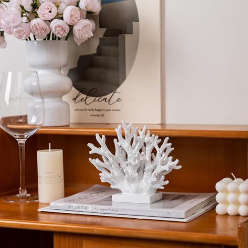 5.8" H White Coral Decor, Resin Coral Statue, Nautical Decorations for Home, Bedroom, Bathroom, Living Room, Beach/Coastal/Ocean Themed Cabinet Shelf Tabletop Decor - color: White, size: 5.83"H