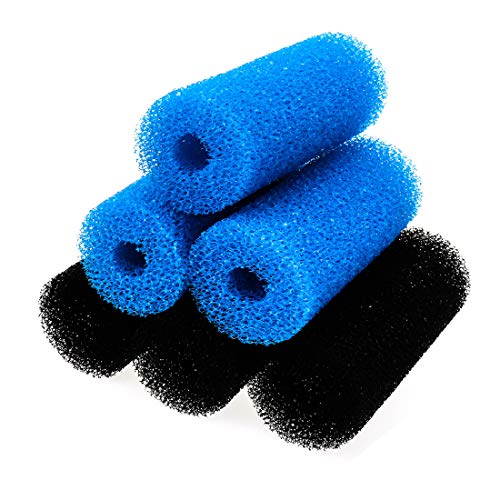 Xiaoyztan 6 Pcs 5.9" x 2.5" Aquarium Pre-Filter Sponges Foam Filter Cartridges with 0.8" Hole Diameter (Blue & Black)